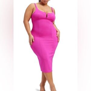 Good American Scuba Corset Midi Dress Fuchsia